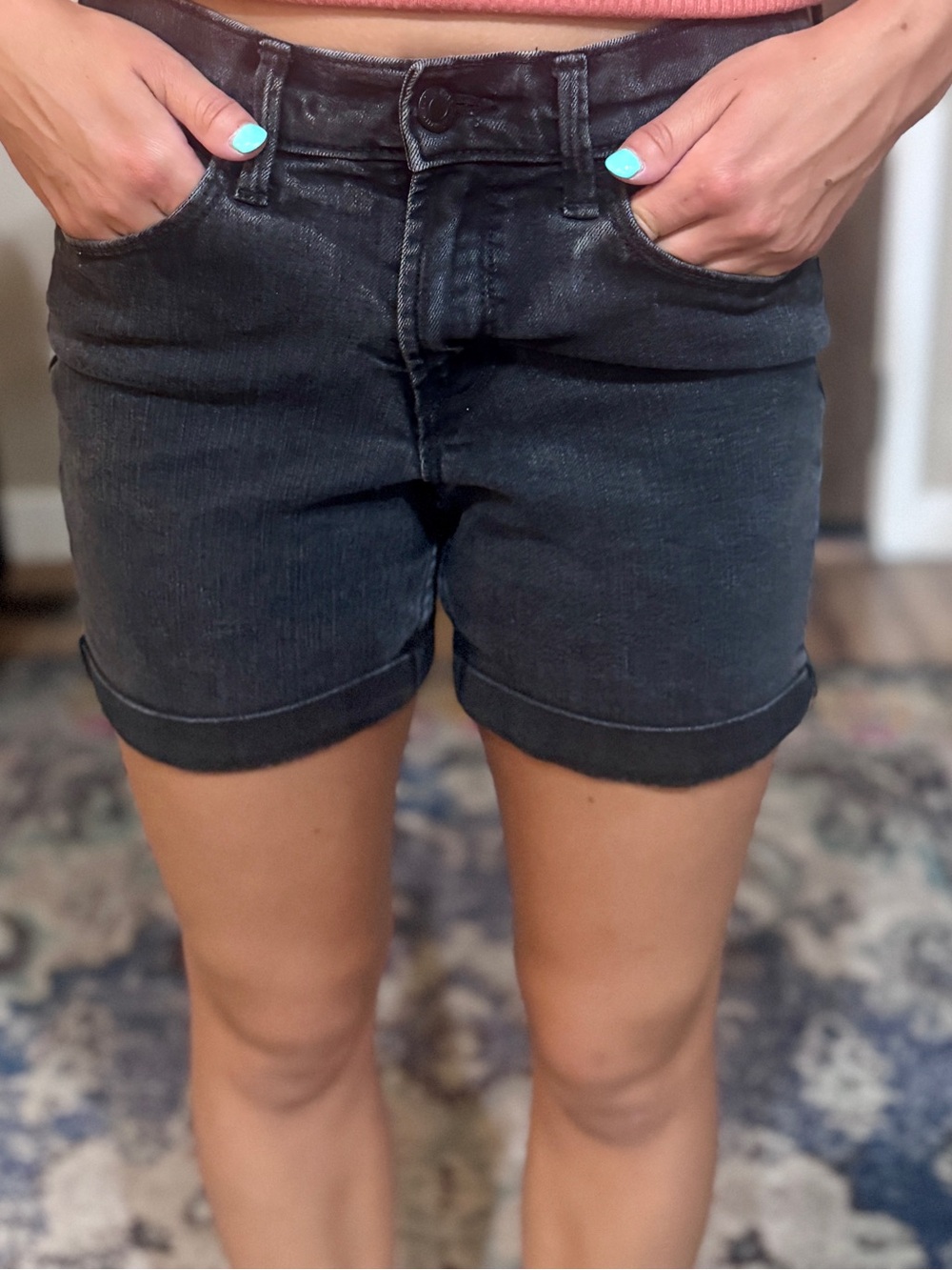 Old Navy Black Rolled Cuff Denim Shorts